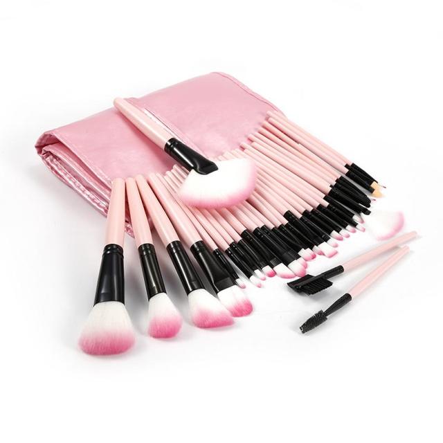 32 Pcs Pink Natural Hair Makeup Brushes Set