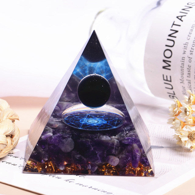 AAA Natural Obsidian Quartz Crystal Orgonite Pyramid