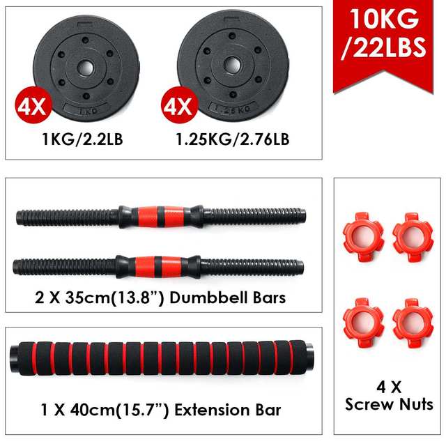 GEEMAX Gym Weight 10/20/30KG Dumbbell Adjustable Barbell Set with Bar Fitness Workout